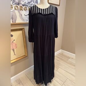 NWT! STUDIO WEST Apparel Maxi Embroidered Black Long Sleeve Dress